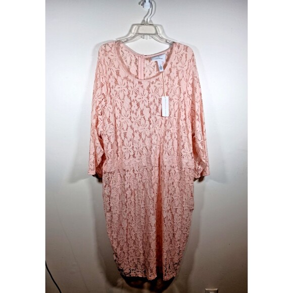 NWT BeautiCurve X Lane Bryant Pink Lovely Lace Overlay Sheath Plus Dress Size 28 - Picture 1 of 7